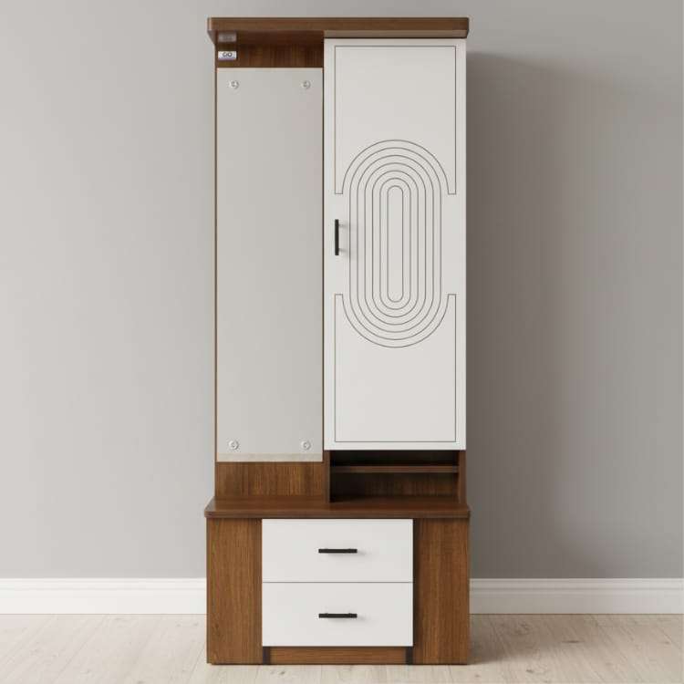Wooden and White Combination Dressing Table with Mirror and Storage